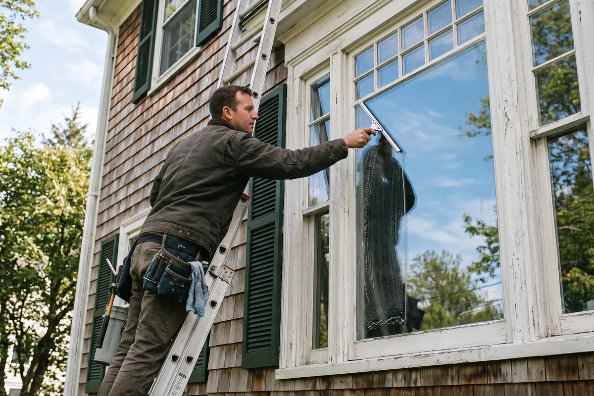 Streak-free window cleaning on a home in Fall River, MA